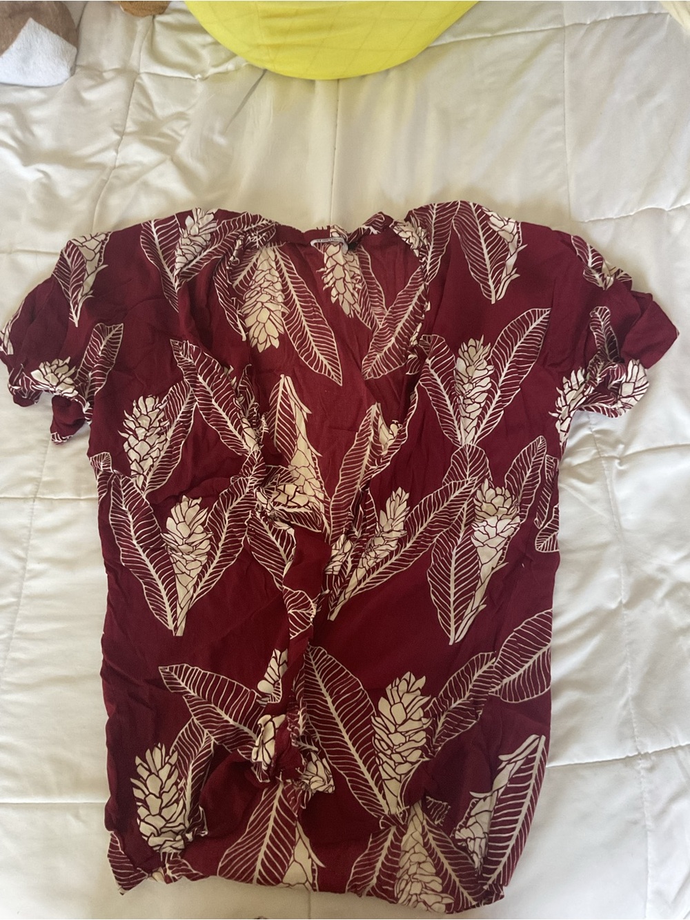 Sig Zane Burgundy Off-Shoulder Floral Leaf Blouse